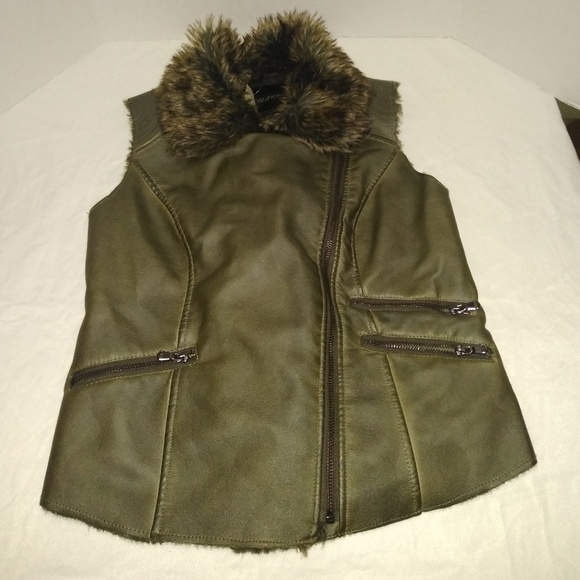 Maurice's Army Green Faux Leather Moto Vest - Picture 6 of 7